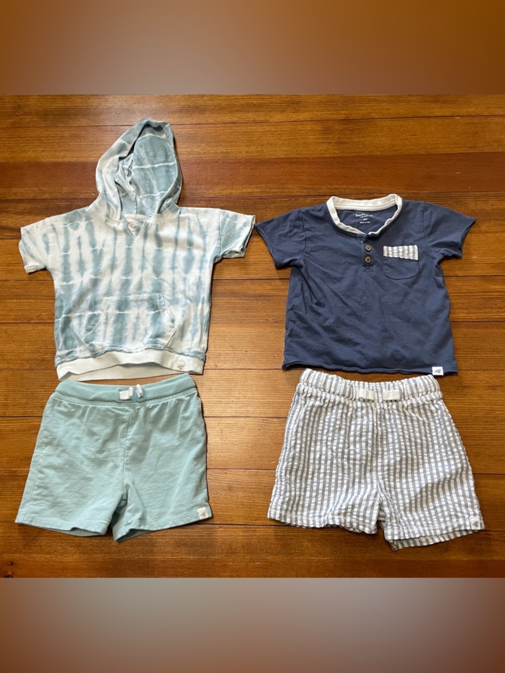 Burt's Bees Baby Matching Shirt & Shorts Sets in Navy Stripes & Mint Tie-Dye